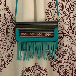 Teal Fringe Crossbody